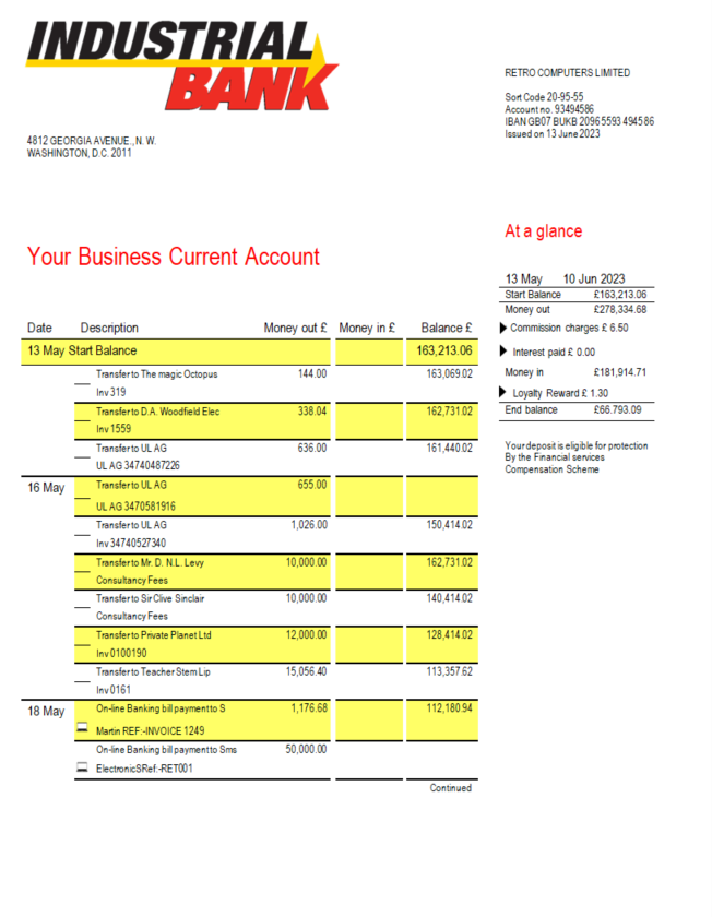 Modèle Word et PDF de relevé de compte d'entreprise de la Banque industrielle